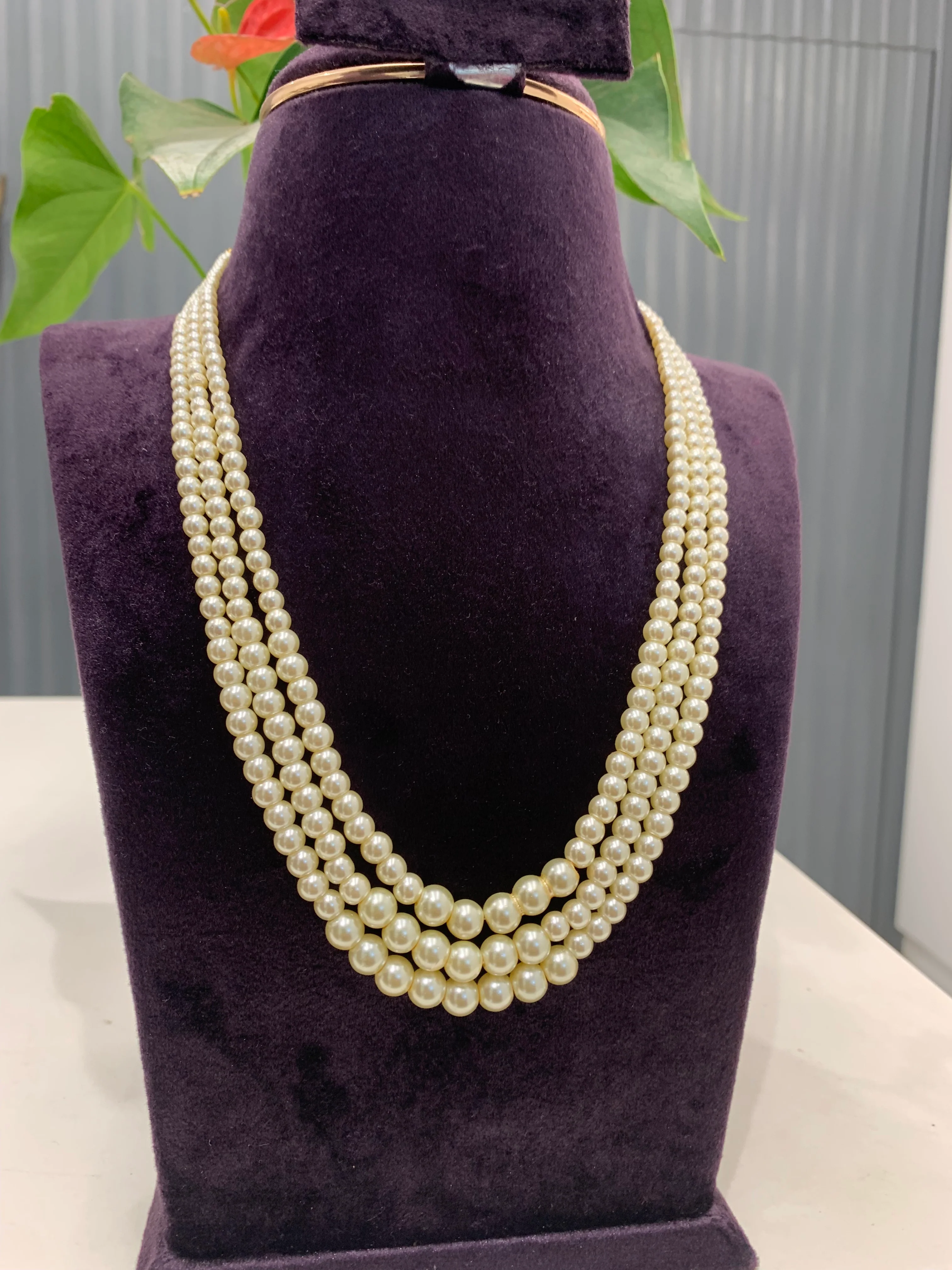 Beautiful 3 layer White Pearl Beads set - Image 2
