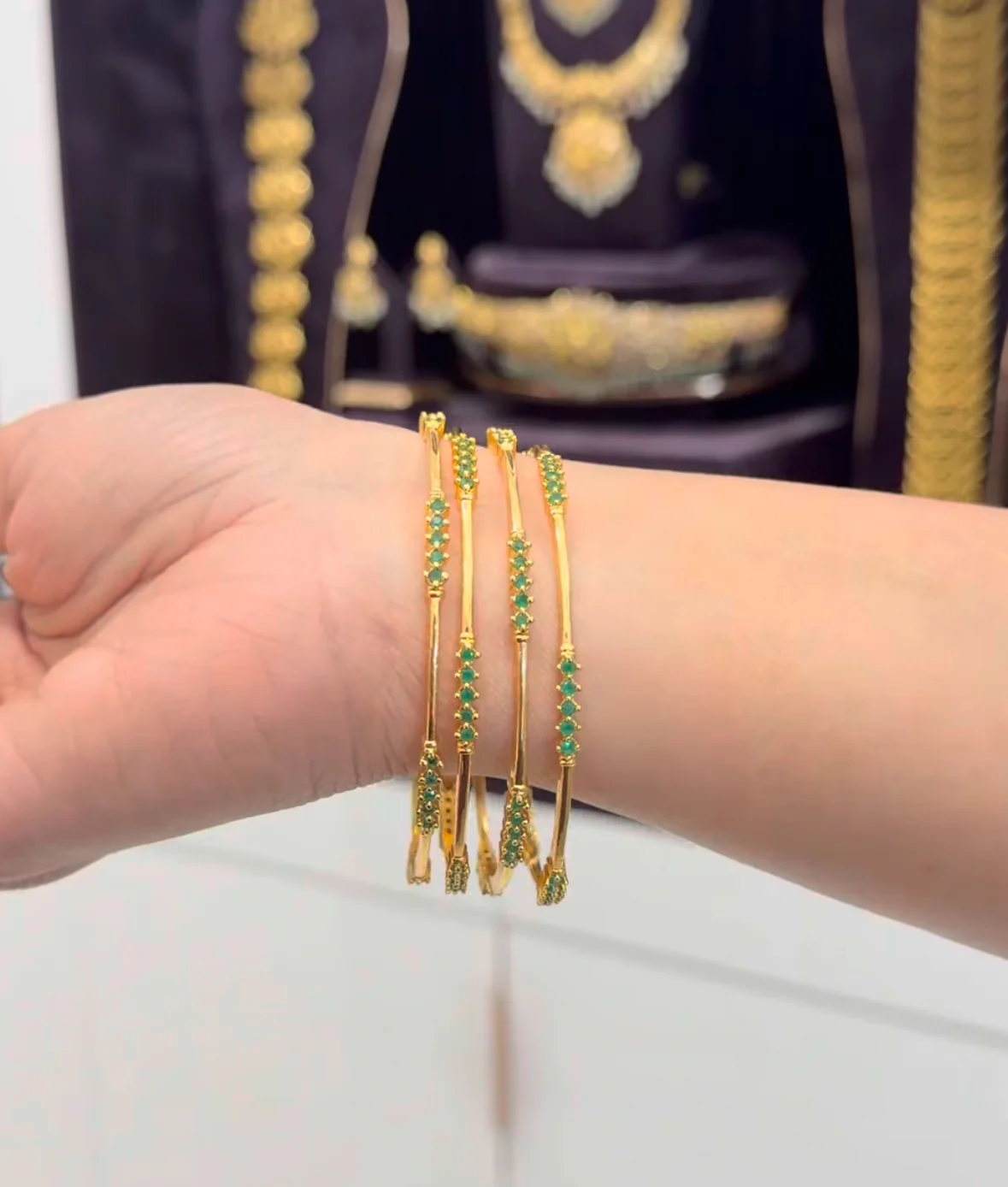 Beautiful green stone bangles set of 4