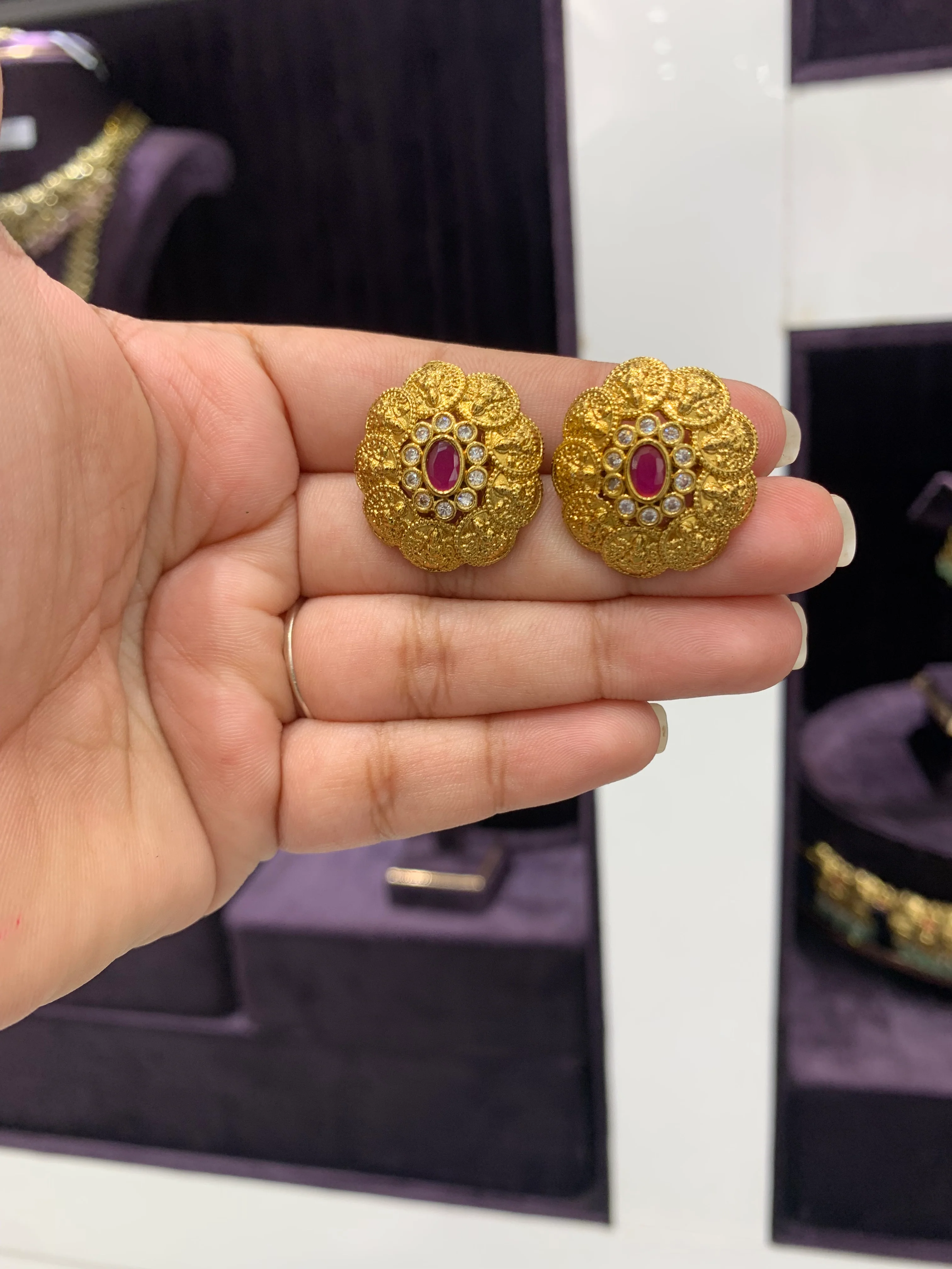 Beautiful kasula studs with ruby stone - Image 2